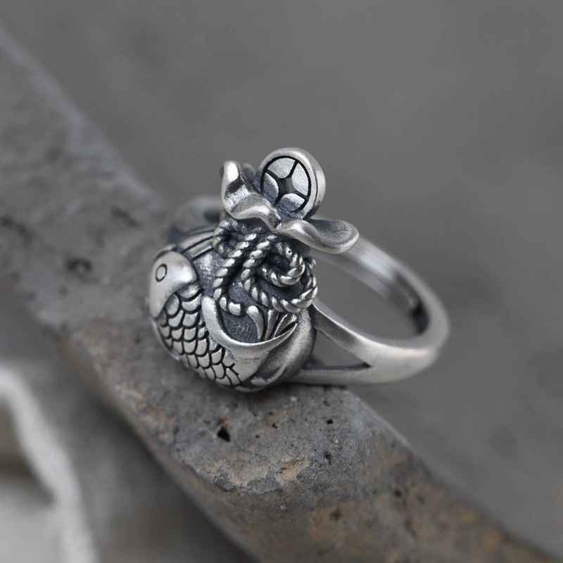 Fashion Ethnic Wear For Men - Anillo Koi estilo chino con bolsa