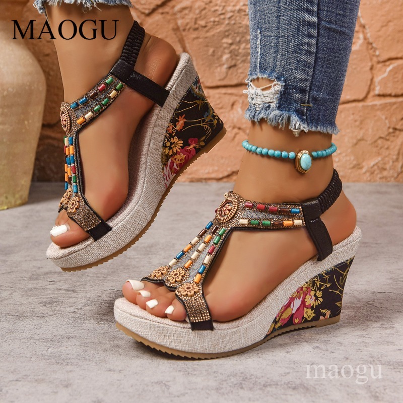 Ethnic Fashion In - Sandalias de Plataforma con Cuentas y