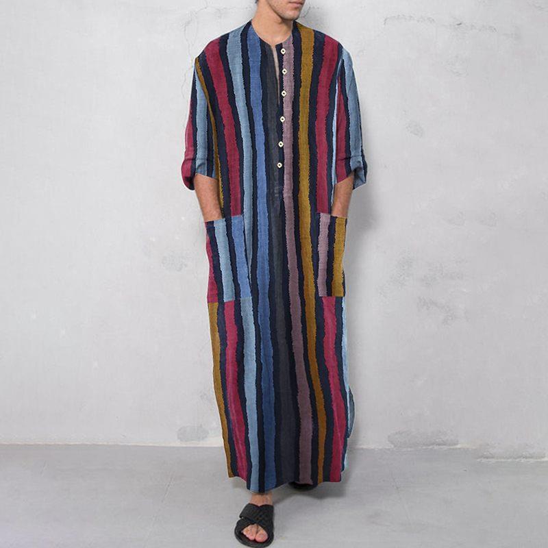 Ethnic Wear Fashion Designer - Camisa Larga a Rayas con Estampado