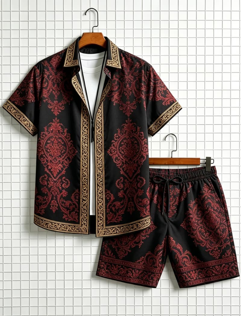 Ethnic Style - Conjunto de camisa de manga corta