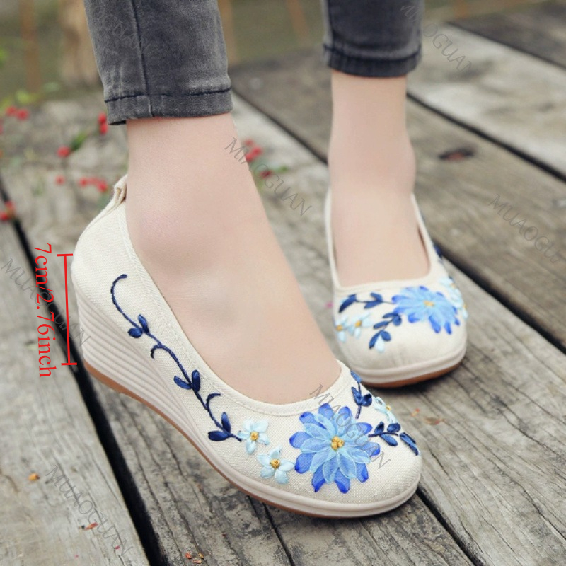 Ethnic Fashion In - Zapatos de Plataforma con Cuña Bordados