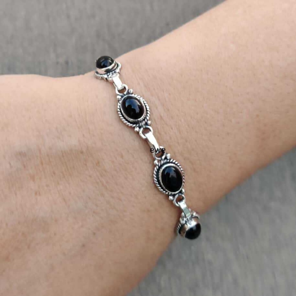 Fashion Ethnic Wear For Men - Pulseras Ajustables de Plata con Ónix